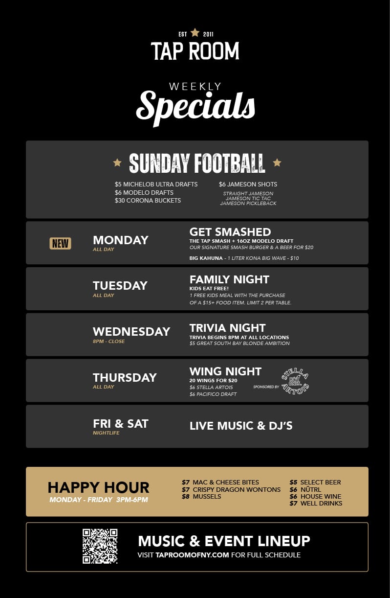 Tap Room Weekly Specials