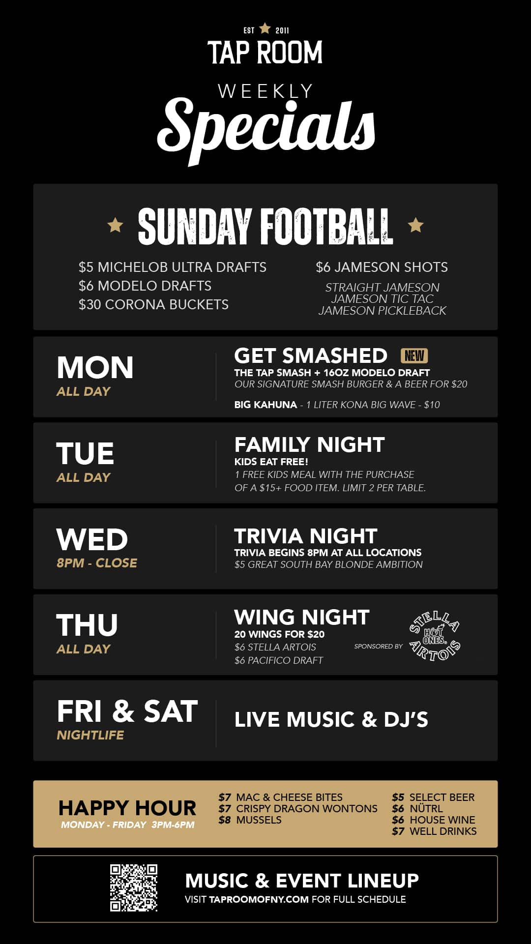 Tap Room Weekly Specials